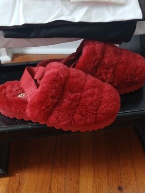 UGG Red Fluff Slide with Elastic Backstrap - Women's Plush Slip-On